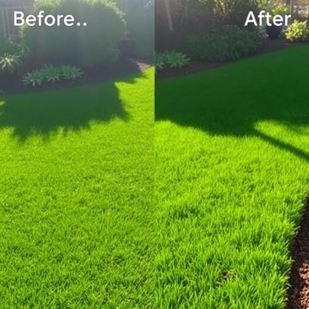 Before and after lawn care transformation